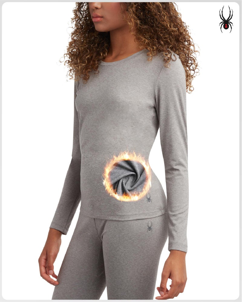 Spyder Womens Thermal Underwear Set - 2 Piece Fleece Lined Moisture Wicking Long Johns for Women Base Layer for Cold Weather, Size Large, Heather Grey - Image 3