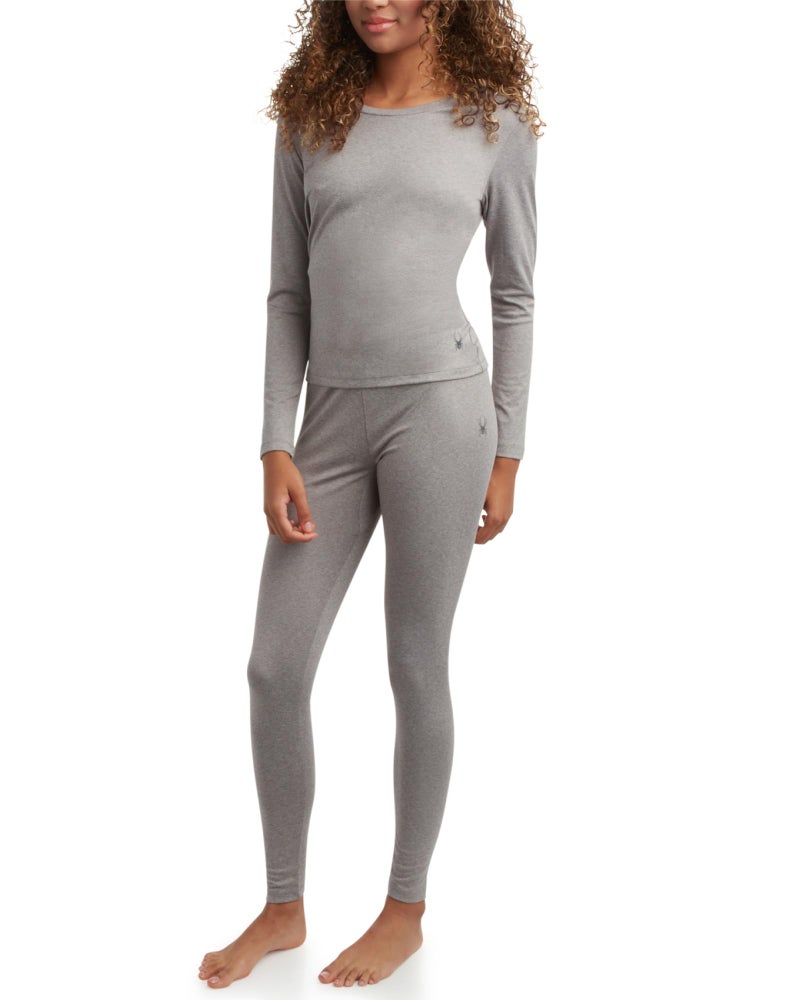 Spyder Womens Thermal Underwear Set - 2 Piece Fleece Lined Moisture Wicking Long Johns for Women Base Layer for Cold Weather, Size Large, Heather Grey - Image 1