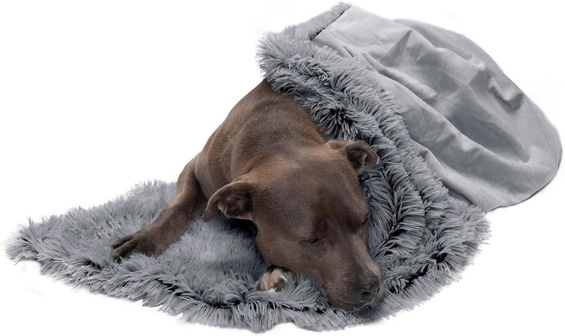 Waterproof Throw Blanket for Dogs & Indoor Cats, Washable - Shaggy Plush Calming Long Faux Fur & Velvet Dog Blanket - Gray, Large