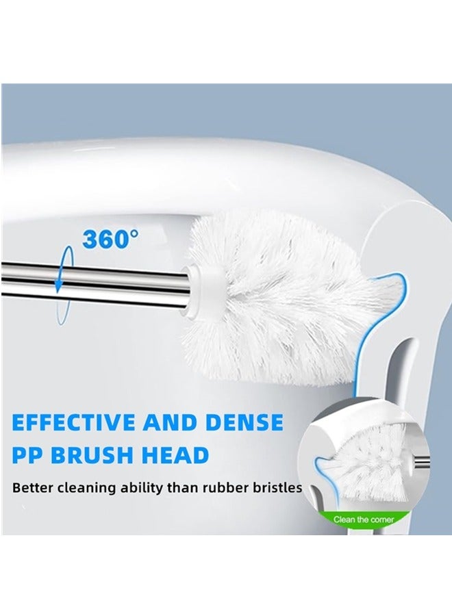 Beauenty Toilet Brush with Holder,2 Pack Toilet Brush and Holder Set,304 Stainless Steel Long Handle, 360° Deep Cleaning,Ergonomic Design,Toilet Bowl Brush for Bathroom(White) - Image 3