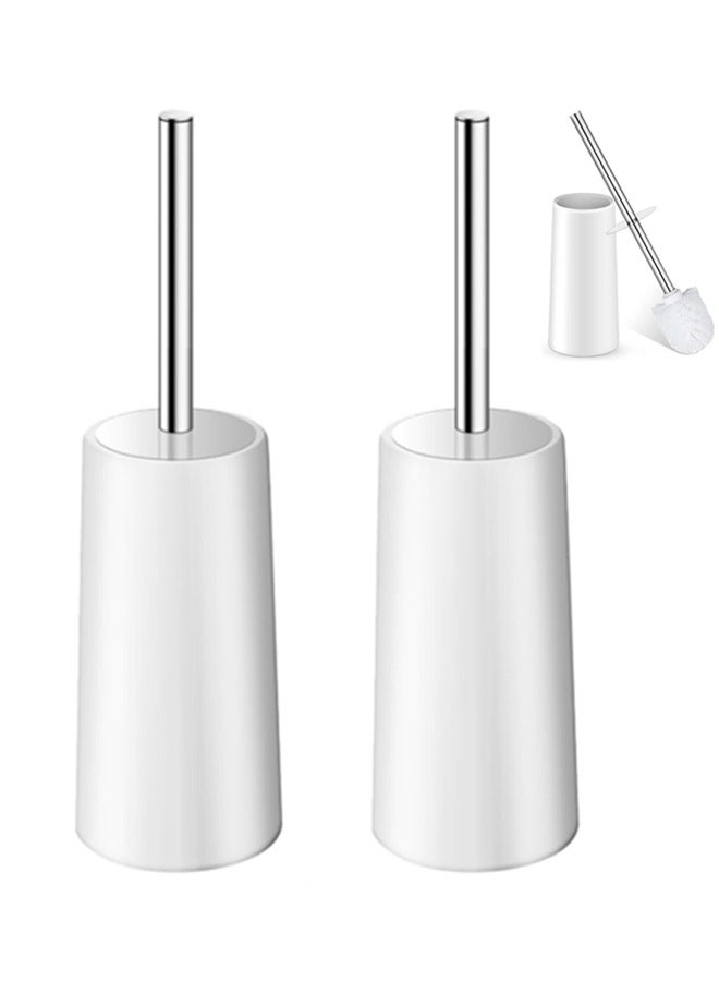 Beauenty Toilet Brush with Holder,2 Pack Toilet Brush and Holder Set,304 Stainless Steel Long Handle, 360° Deep Cleaning,Ergonomic Design,Toilet Bowl Brush for Bathroom(White) - Image 1