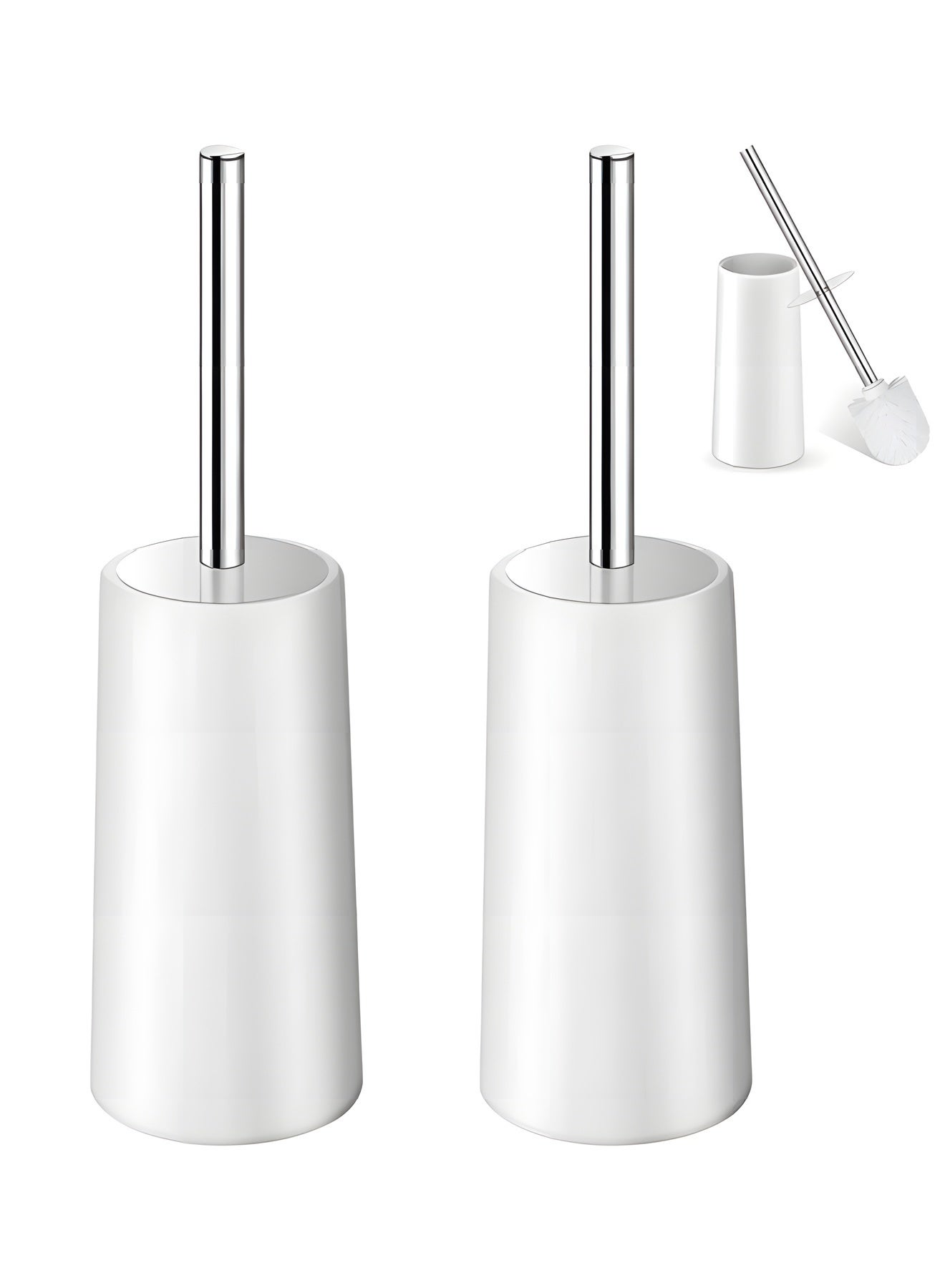 Toilet Brush with Holder,2 Pack Toilet Brush and Holder Set,304 Stainless Steel Long Handle, 360° Deep Cleaning,Ergonomic Design,Toilet Bowl Brush for Bathroom(White)
