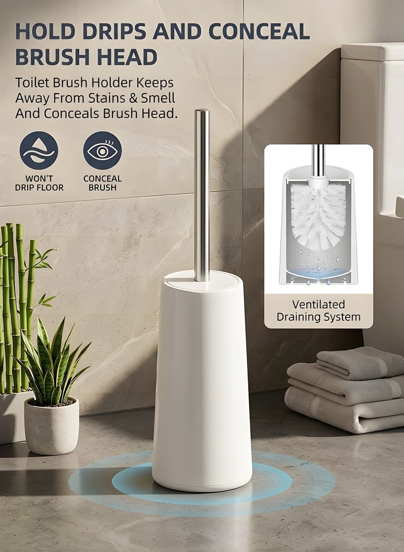 بيوينتي فرشاة مرحاض مع حامل - 2 قطعة مجموعة فرشاة وحامل مرحاض - مقبض طويل من الفولاذ المقاوم للصدأ 304 - تنظيف عميق 360° - تصميم مريح - فرشاة وعاء المرحاض للحمام (أبيض) - Image 2