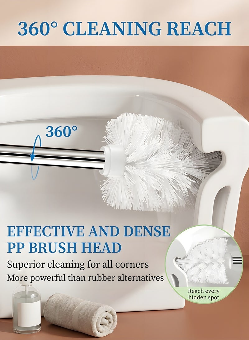 بيوينتي فرشاة مرحاض مع حامل - 2 قطعة مجموعة فرشاة وحامل مرحاض - مقبض طويل من الفولاذ المقاوم للصدأ 304 - تنظيف عميق 360° - تصميم مريح - فرشاة وعاء المرحاض للحمام (أبيض) - Image 3