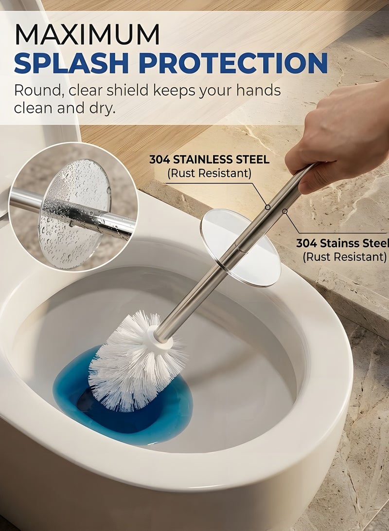 بيوينتي فرشاة مرحاض مع حامل - 2 قطعة مجموعة فرشاة وحامل مرحاض - مقبض طويل من الفولاذ المقاوم للصدأ 304 - تنظيف عميق 360° - تصميم مريح - فرشاة وعاء المرحاض للحمام (أبيض) - Image 4