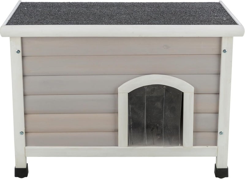 Trixie بيت قطط خارجي من TRIXIE مقاوم للعوامل الجوية مع أرجل قابلة للتعديل أرضية مرتفعة 2 فتحات مغطاة ملجأ خارجي للقطط والحيوانات الصغيرة خشب التنوب الرمادي - Image 1