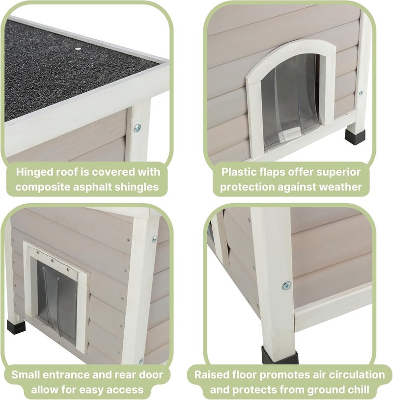 Trixie بيت قطط خارجي من TRIXIE مقاوم للعوامل الجوية مع أرجل قابلة للتعديل أرضية مرتفعة 2 فتحات مغطاة ملجأ خارجي للقطط والحيوانات الصغيرة خشب التنوب الرمادي - Image 4