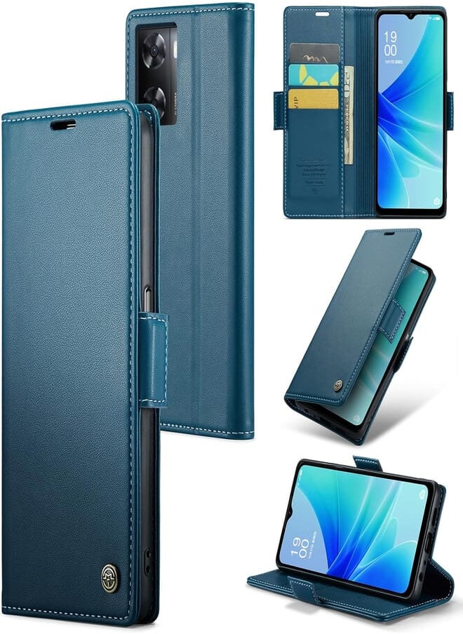 Generic - Phone Case Luxury PU Leather Flip Cover Card Slot Holder Cover Compatible with Oppo A57/ A77/ A57s/ A57E/Oneplus Nord N300/Nord N20 SE (Blue) - Image 1