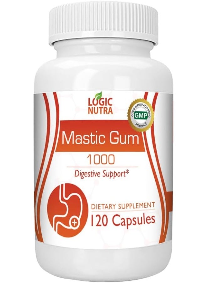 Logic Nutra صمغ الماستيك 1000 ملغ، مكمل غذائي لدعم صحة الجهاز الهضمي - 120 كبسولة نباتية - Image 1