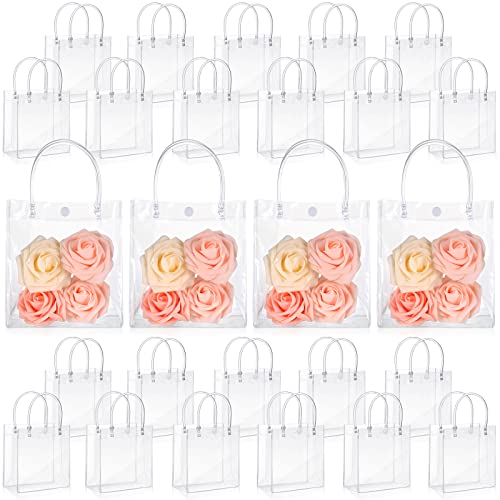 LEIFIDE 50pcs Clear Plastic Gift Bags with Handles PVC Reusable Transparent Totes Bags for Goodie Candy School Birthday Party(5.9 x 6.3 x 2.8 Inch) - Image 1