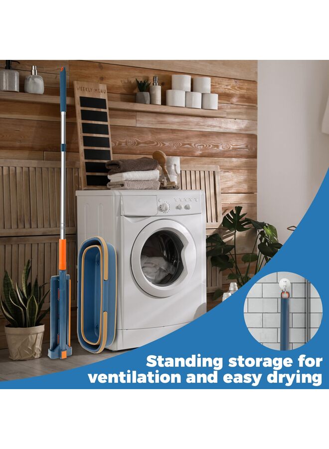 Hands-Free Cleaning System Featuring a 360° Spinning Microfiber Mop, Collapsible Bucket with Built-in Dewatering Squeegee, and 2 Washable Pads for Comprehensive Wet and Dry Floor Window Care - Image 5