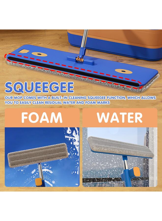 Hands-Free Cleaning System Featuring a 360° Spinning Microfiber Mop, Collapsible Bucket with Built-in Dewatering Squeegee, and 2 Washable Pads for Comprehensive Wet and Dry Floor Window Care - Image 3