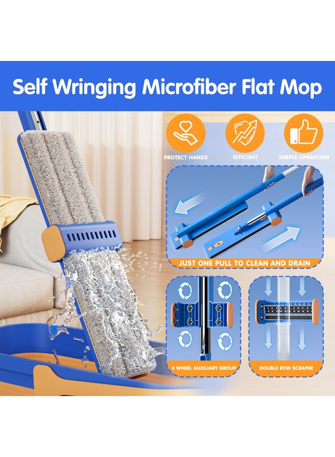 Hands-Free Cleaning System Featuring a 360° Spinning Microfiber Mop, Collapsible Bucket with Built-in Dewatering Squeegee, and 2 Washable Pads for Comprehensive Wet and Dry Floor Window Care - Image 2