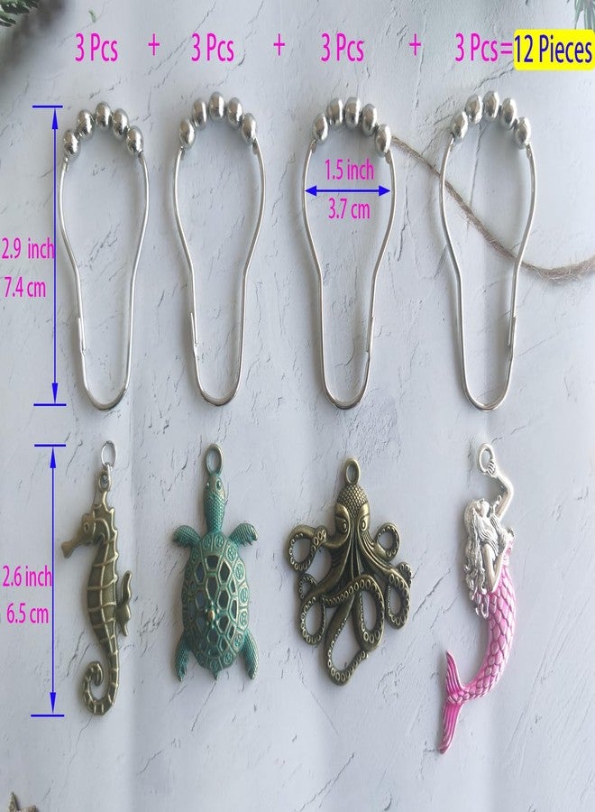 Aimoye Sea Theme Shower Curtain Hooks, Silver Shower Curtain Rings Decorative Shower Hooks for Shower Curtain Liner, Coastal Beach Shower Curtain Hangers, Tropical Ocean Bathroom Decor - Image 5