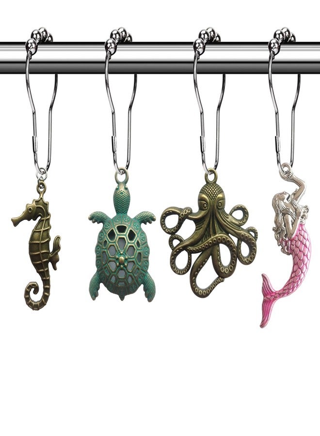 Aimoye Sea Theme Shower Curtain Hooks, Silver Shower Curtain Rings Decorative Shower Hooks for Shower Curtain Liner, Coastal Beach Shower Curtain Hangers, Tropical Ocean Bathroom Decor - Image 1