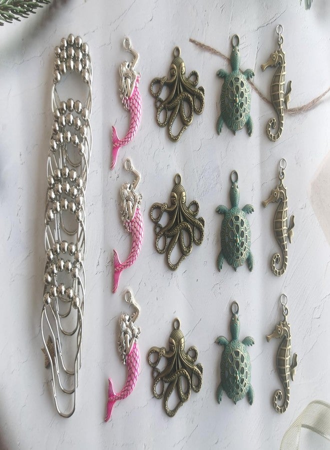 Aimoye Sea Theme Shower Curtain Hooks, Silver Shower Curtain Rings Decorative Shower Hooks for Shower Curtain Liner, Coastal Beach Shower Curtain Hangers, Tropical Ocean Bathroom Decor - Image 3