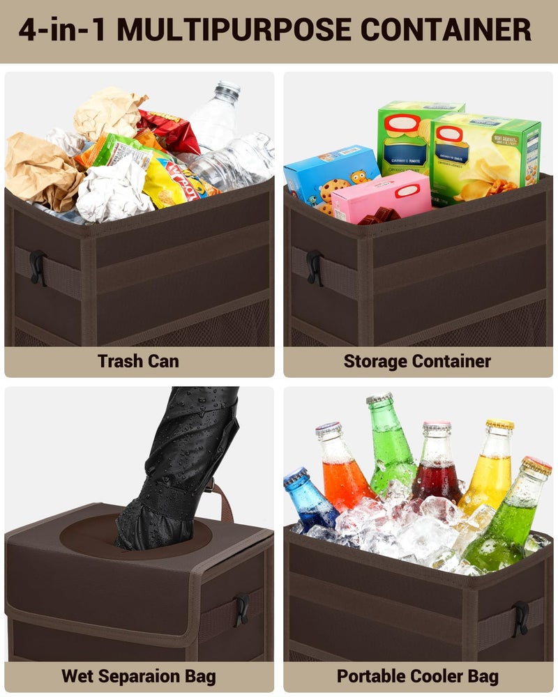 Capolo Car Trash Can with Lid, Leakproof Car Trash Bag Hanging Waterproof Automotive Garbage Can with Storage Pockets Mini Vehicle Trash Bin for Back/Front Seat(Brown,2.5 Gallon) - Image 5
