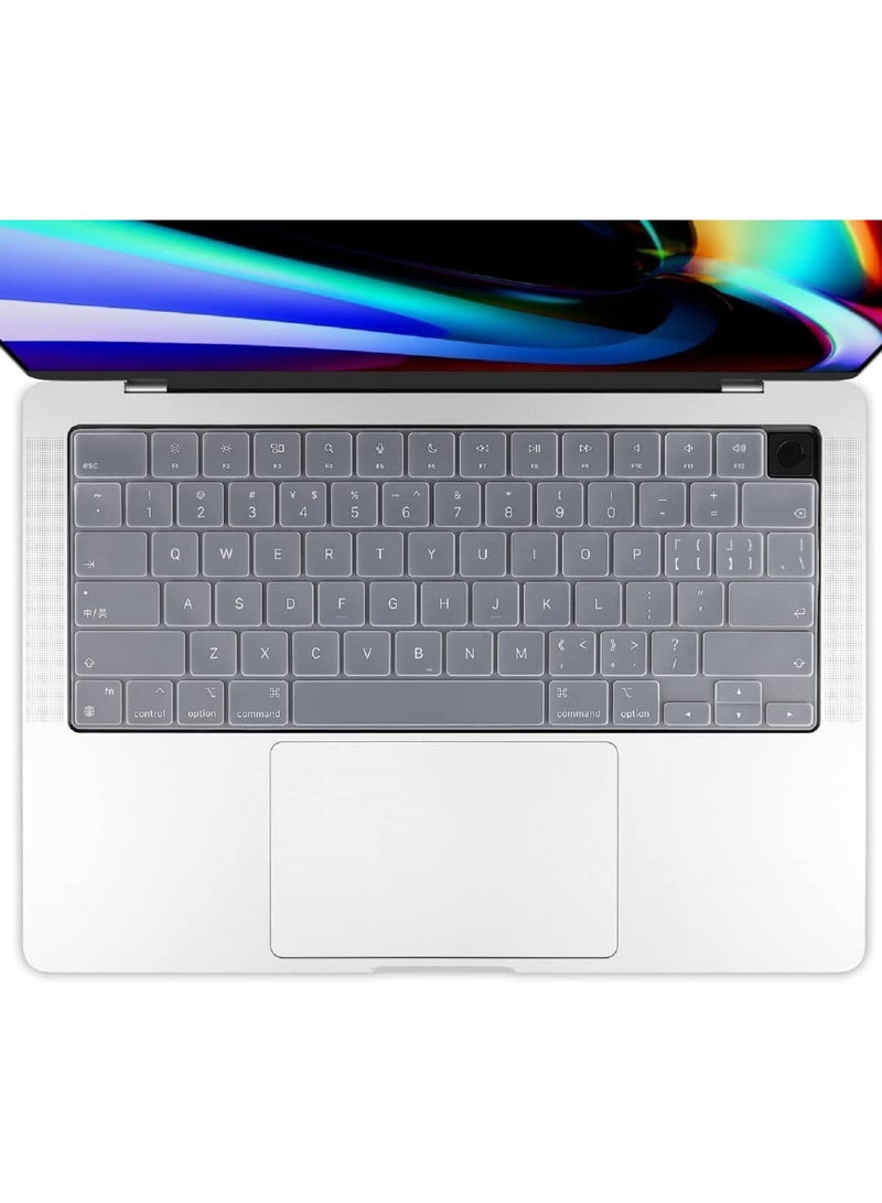 مافانز غطاء لوحة مفاتيح سيليكون شفاف بتصميم أمريكي لجهاز MacBook Air 13.6" و15" M2/M3 A2681/A3113، M2/M3 A2941/A3114، 2023-2021 MacBook Pro 14" و16" A2918/A2992/A2442/A2779/A2991/A2485/A2780، شفاف - Image 1