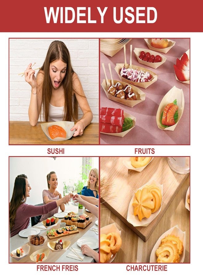 Business King 300 PCS Disposable Wood Boat Plates 6.7'', Charcuterie Bamboo Boats for Appetizers, Sushi, Food Serving Tray Container Wood Bowl for Catering and Home Use - Image 5