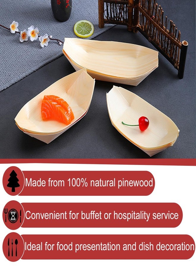 Business King 300 PCS Disposable Wood Boat Plates 6.7'', Charcuterie Bamboo Boats for Appetizers, Sushi, Food Serving Tray Container Wood Bowl for Catering and Home Use - Image 4