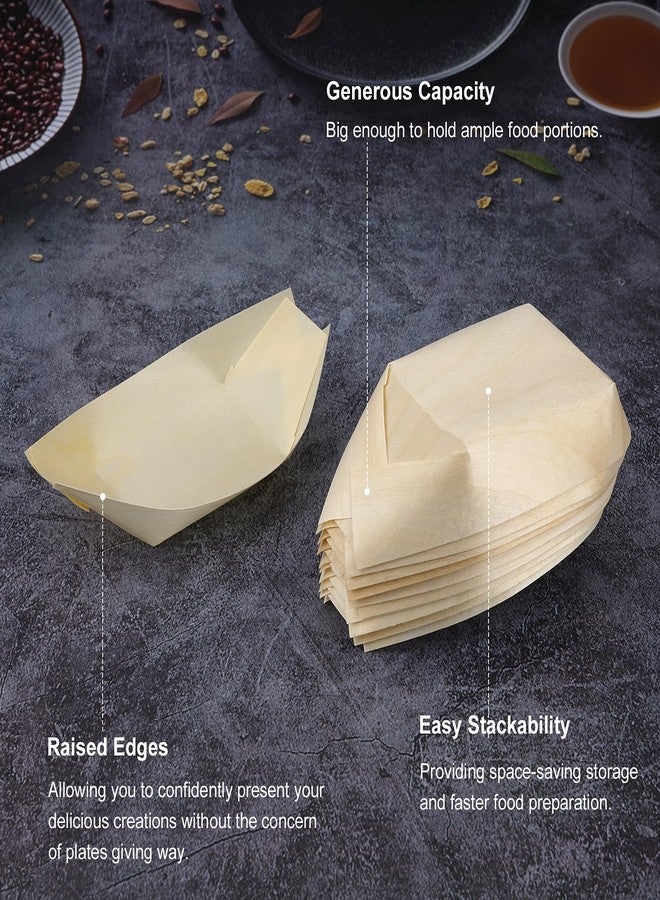 Business King 300 PCS Disposable Wood Boat Plates 6.7'', Charcuterie Bamboo Boats for Appetizers, Sushi, Food Serving Tray Container Wood Bowl for Catering and Home Use - Image 3