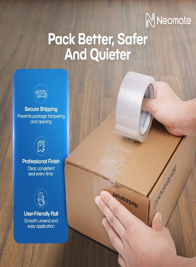 Neomate شريط تغليف شفاف منخفض الضوضاء من نيوميت | 48 مم × 50 م، عبوة من قطعتين | شريط شفاف شديد التحمل للتغليف والديكور ومشاريع الأعمال اليدوية - Image 2