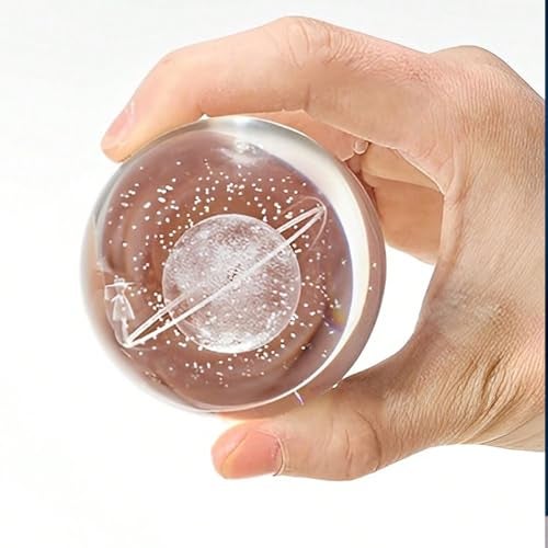Oblivion 3D Universe Shree Ganesh Crystal Ball Night Light Glass Space Galaxy LED Lamp with Wooden Base 3D Engraved Solar System Crystal Ball for Home Decoration (Astronaut with Resin) - Image 3
