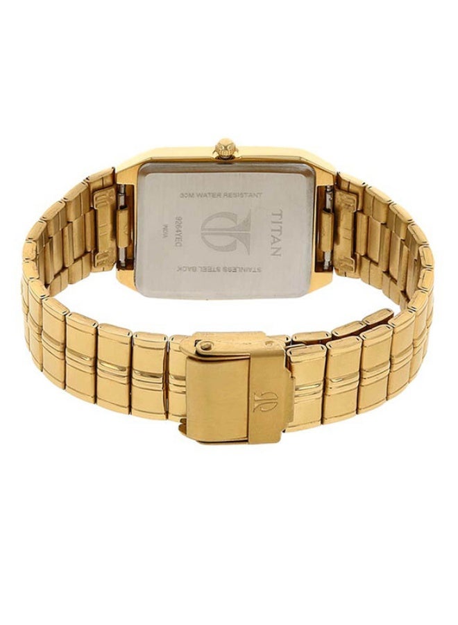 TITAN ساعة تيتان كاريشما التناظرية بقرص مربع ذهبي وحزام معدني ذهبي للرجال-9264YM02 - Image 4