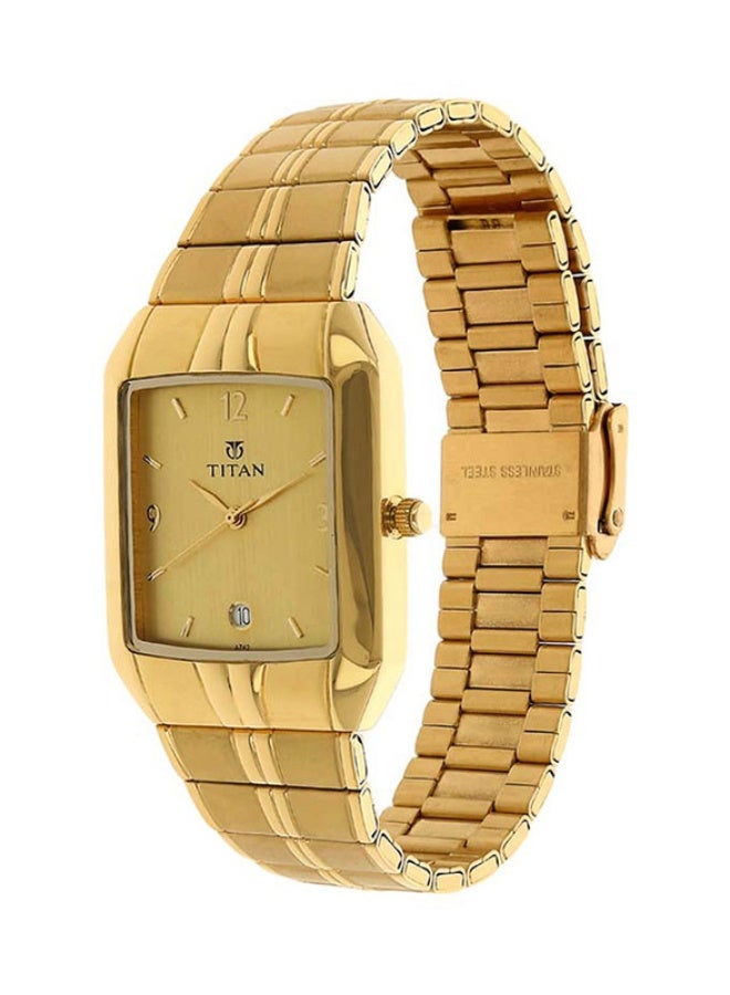 TITAN ساعة تيتان كاريشما التناظرية بقرص مربع ذهبي وحزام معدني ذهبي للرجال-9264YM02 - Image 2