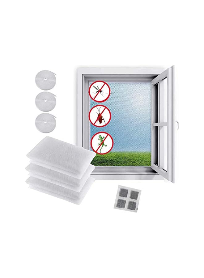 The Bros Fly Screen Nets for Window 3 Pack 1.3m x 1.5m Mosquito Insect Mesh Screen Protector Kit with Self Adhesive Tapes 3 Rolls Tape Transparent Cut Without Drilling White - Image 2