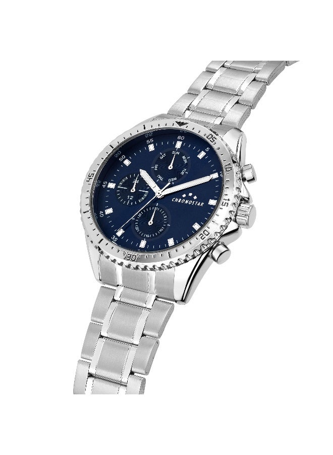 Chronostar Men's Blue Round Chronograph Dial with Silver Stainless Steel Band Watch - 43.5mm - R3753311004 - Image 2