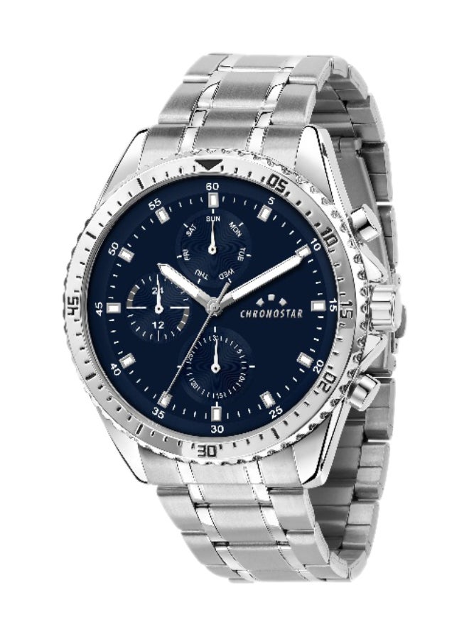 Chronostar Men's Blue Round Chronograph Dial with Silver Stainless Steel Band Watch - 43.5mm - R3753311004 - Image 1