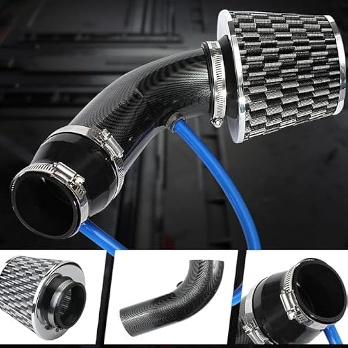 Krtopo Cold Air Intake Filter Kit - 3 Air Induction Kit 76mm Cone Filter Universal Performance with Aluminum Alloy Tube Intake Hose Pipe System for Automobile Engine - Black - Image 3