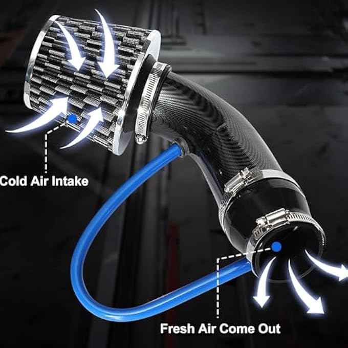 Krtopo Cold Air Intake Filter Kit - 3 Air Induction Kit 76mm Cone Filter Universal Performance with Aluminum Alloy Tube Intake Hose Pipe System for Automobile Engine - Black - Image 2