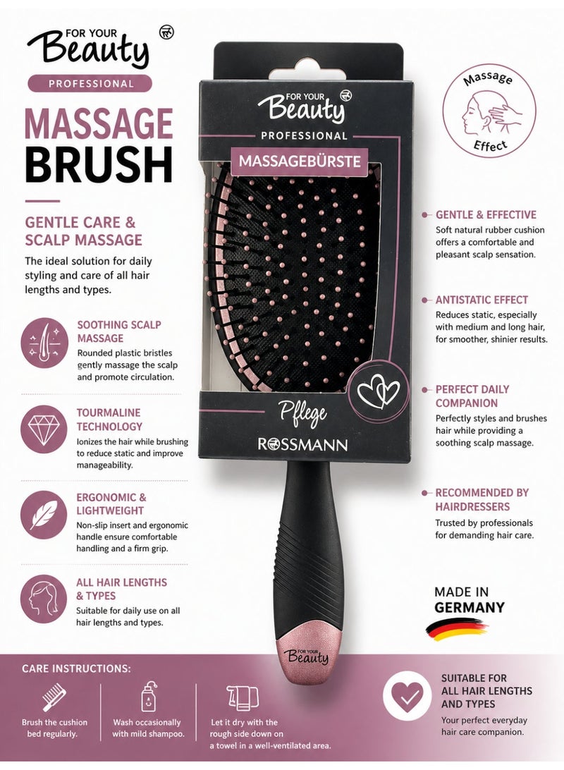 ROSSMANN German Brand, Professional Massage Brush for All Hair Types and Lengths, Soft Natural Rubber Pillow, Tourmaline Ionization, Antistatic, Ergonomic Handle for Comfortable Styling, Paddle Hair brush. - Image 1
