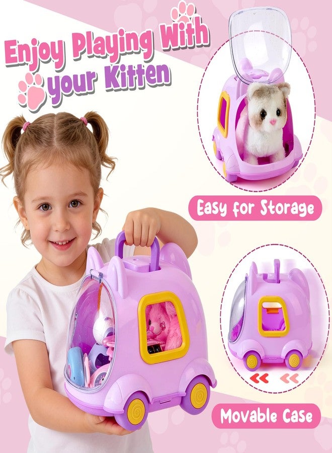 TUZT 17 PCS Cat Toys for Kids Girls, Realistic Walking Meowing Robot Cat Plush with Accessories, Pretend Play Pet Care Playset Toddler Girl Toy for 3 4 5 6 7 8, Birthday Gift for little Girl 3-8 Years - Image 3