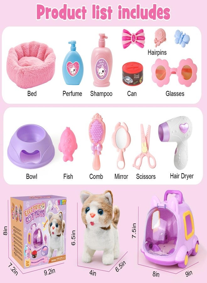 TUZT 17 PCS Cat Toys for Kids Girls, Realistic Walking Meowing Robot Cat Plush with Accessories, Pretend Play Pet Care Playset Toddler Girl Toy for 3 4 5 6 7 8, Birthday Gift for little Girl 3-8 Years - Image 2