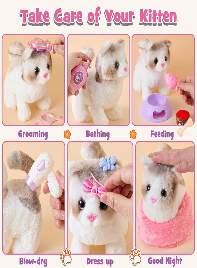 TUZT 17 PCS Cat Toys for Kids Girls, Realistic Walking Meowing Robot Cat Plush with Accessories, Pretend Play Pet Care Playset Toddler Girl Toy for 3 4 5 6 7 8, Birthday Gift for little Girl 3-8 Years - Image 5