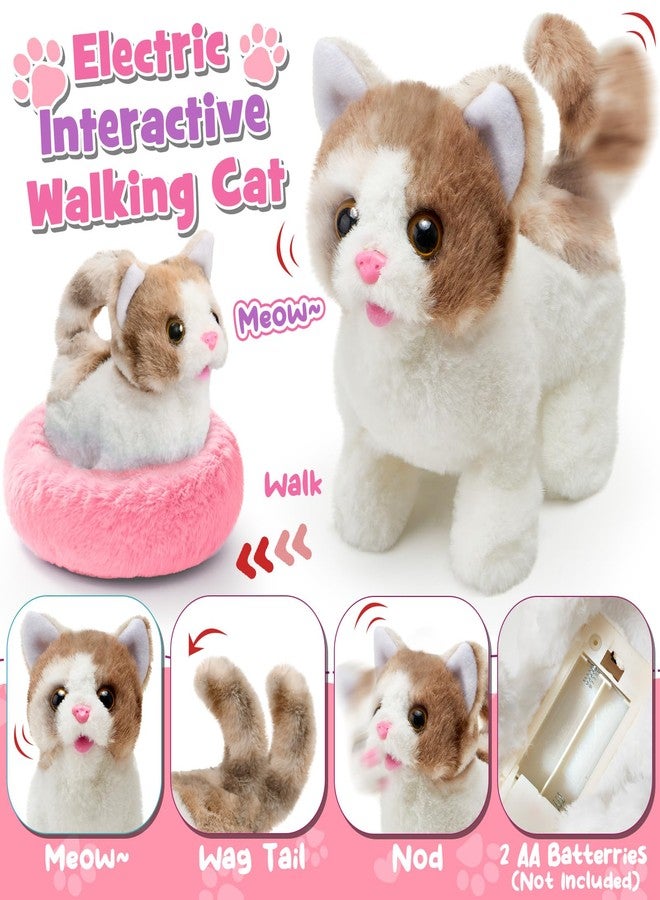 TUZT 17 PCS Cat Toys for Kids Girls, Realistic Walking Meowing Robot Cat Plush with Accessories, Pretend Play Pet Care Playset Toddler Girl Toy for 3 4 5 6 7 8, Birthday Gift for little Girl 3-8 Years - Image 4