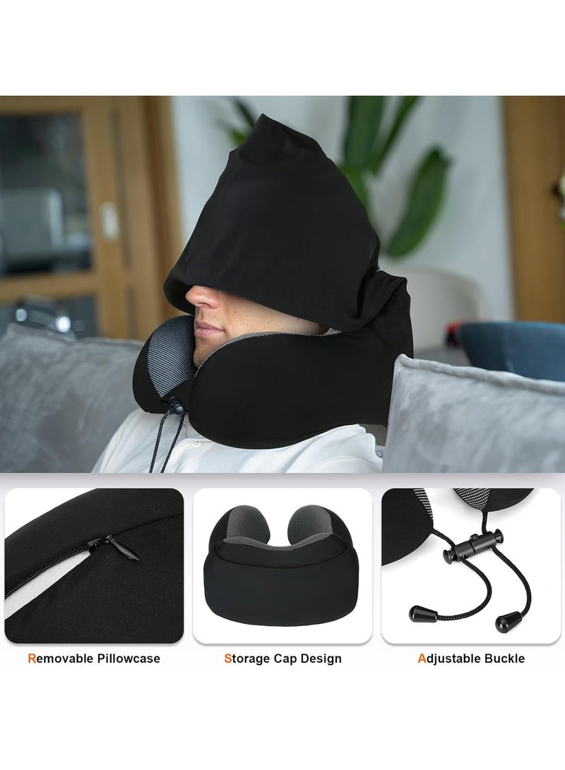 Portable Memory Foam Travel Pillow with Hood, Dark Flights Sleeping, Grey  - Image 2