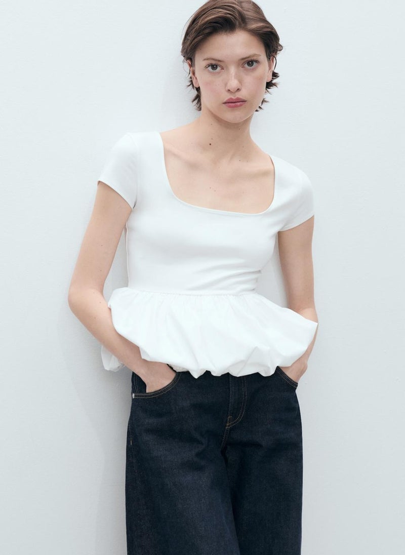 MANGO - Short Sleeve Ruffle Top - Image 1