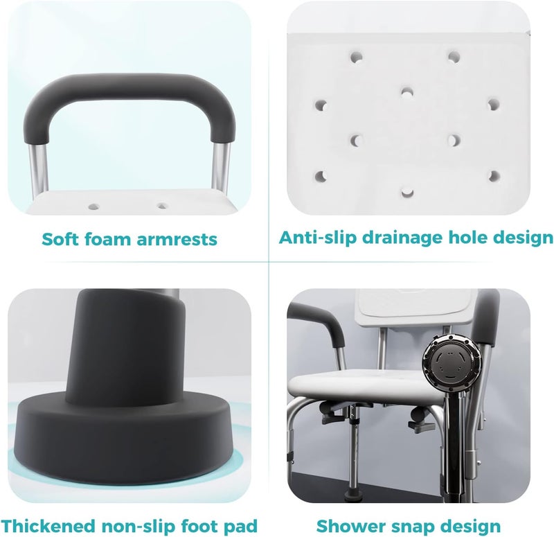 lefeke Shower Chair Bath Seat with Padded Armrests and Back,Tool Free Shower Seat,Height Adjustable Bariatric Bath Stool Safety Shower Bench for Seniors, Disabled and Pregnant,Supports up to 350 lbs - Image 5