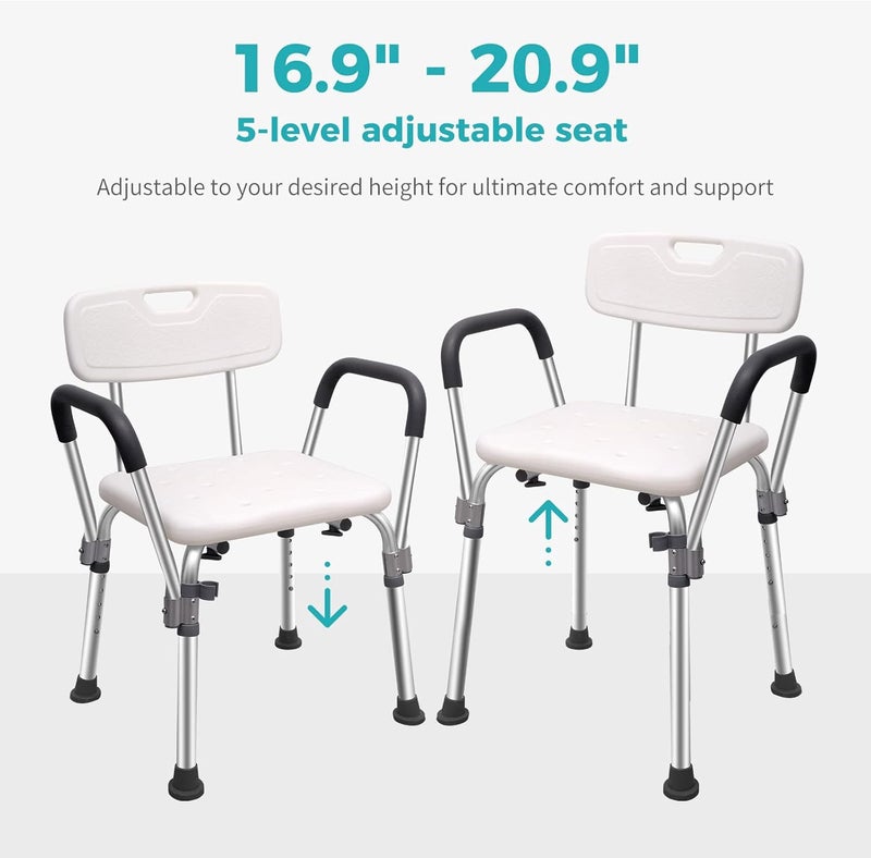 lefeke Shower Chair Bath Seat with Padded Armrests and Back,Tool Free Shower Seat,Height Adjustable Bariatric Bath Stool Safety Shower Bench for Seniors, Disabled and Pregnant,Supports up to 350 lbs - Image 2