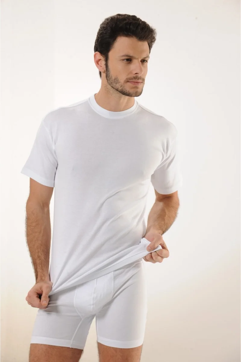 HMD 502 6-Piece Rib 100% Cotton Closed Collar Men's Athlete - White