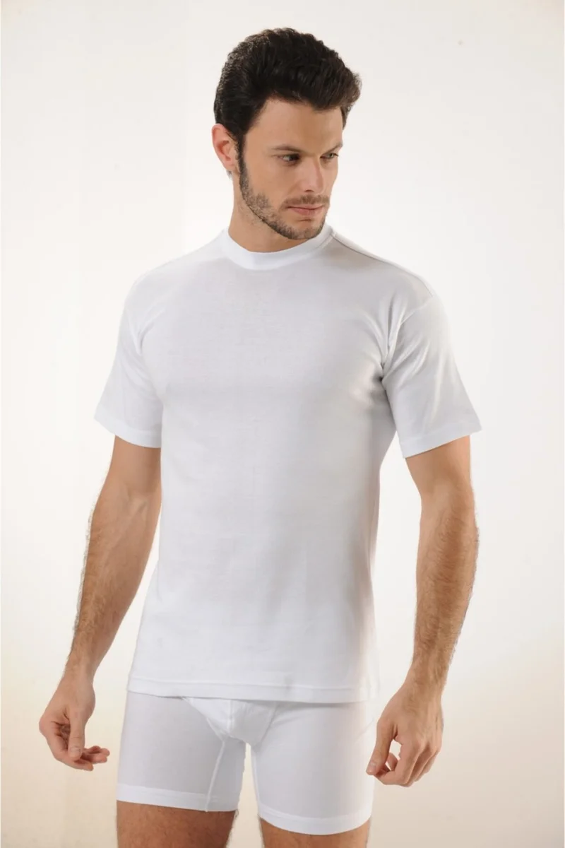 HMD 502 6-Piece Rib 100% Cotton Closed Collar Men's Athlete - White