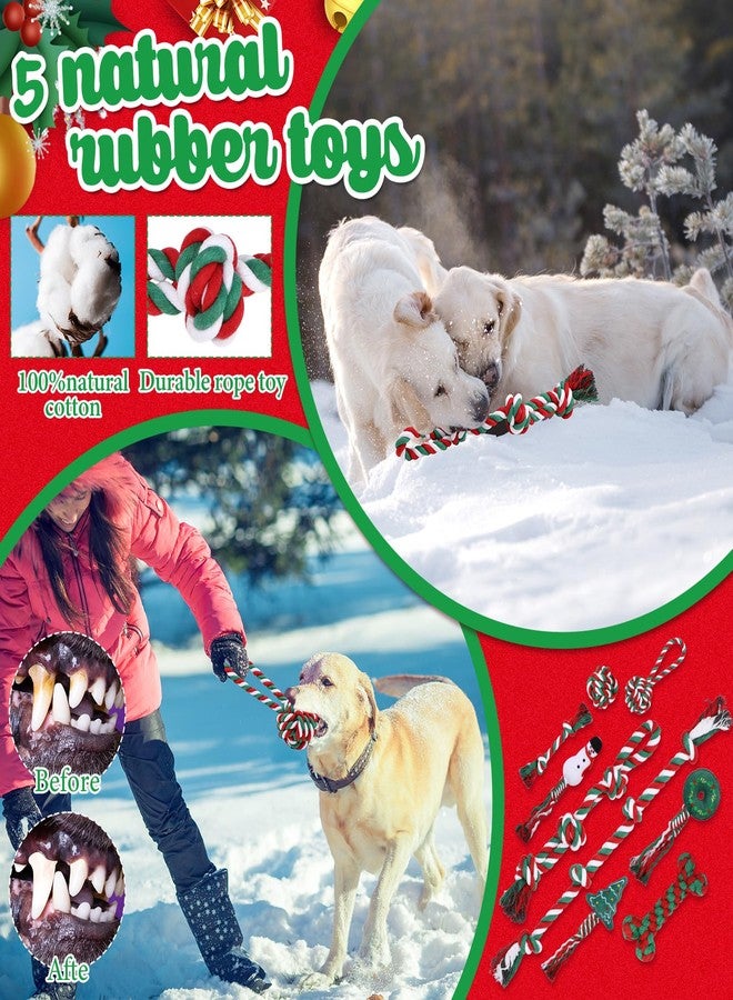 Vinsot 12 Pack Christmas Dog Gifts Large Dog Chew Toys for Aggressive Chewers Red Green White Teething Toys with Dental Rope Squeaky Balls and Chew Bone for Medium Large X-Large Breeds Dogs - Image 3