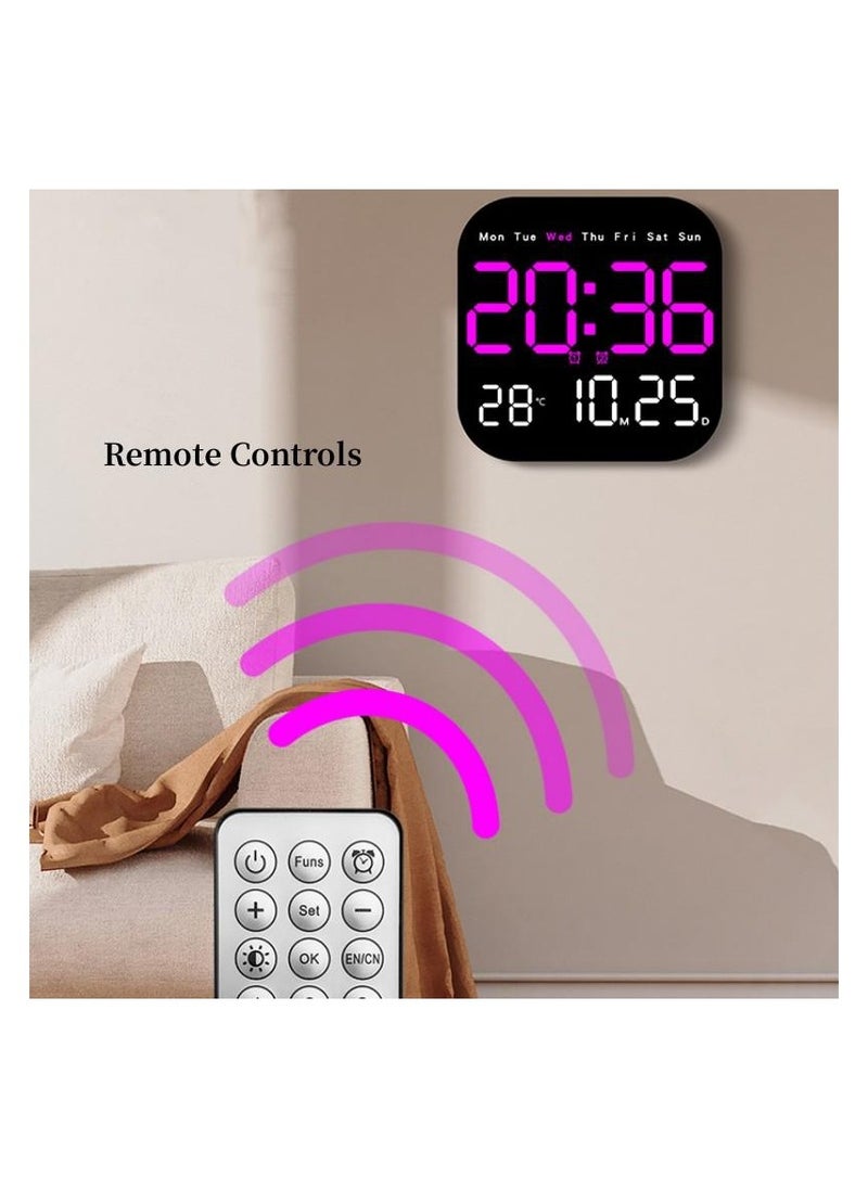 Remote Control Digital Wall Clock with Temperature, Date, Countdown, Dual Alarms, Auto Dimmable LED Display, Plug-In Desk Clock with DST Feature, Large Display for Office, Home, or Gym
