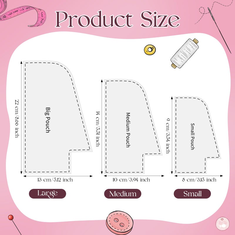 TXIN Set of 3 Purse Bag Pattern Template - 3 Sizes Clear Plastic Handbag Pre Cut on Fold Stencil for DIY Handmade Bag Making Supplies (5.7/7/8.7 Inch) - Image 2
