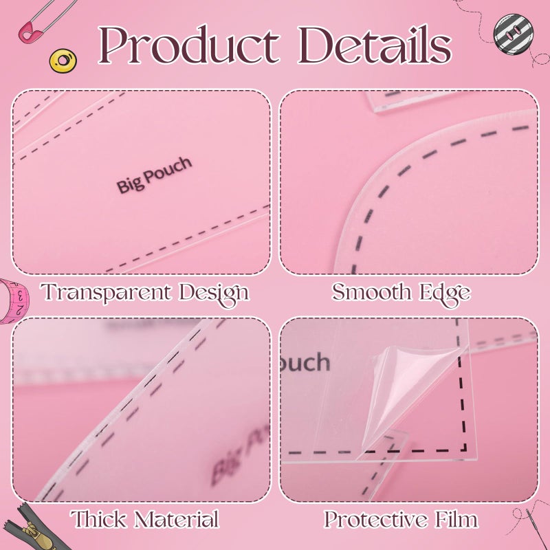 TXIN Set of 3 Purse Bag Pattern Template - 3 Sizes Clear Plastic Handbag Pre Cut on Fold Stencil for DIY Handmade Bag Making Supplies (5.7/7/8.7 Inch) - Image 3