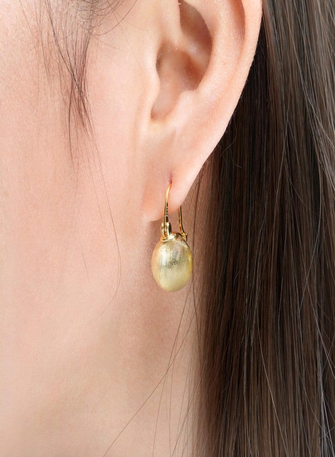 OwMell Elegant 925 Sterling Gold Pearl Drop Earrings Dangle Stud Gold Plated Earrings for Women Large Size 12mm - Brushed Gold - Image 2
